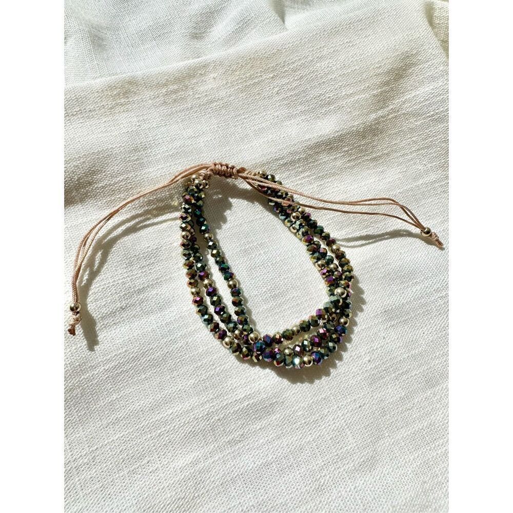 Iridescent purple and green friendship beaded bohemian friendship bracelet
